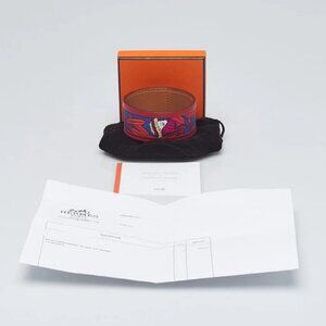 Hermes Red Leather and Silk Bracelet